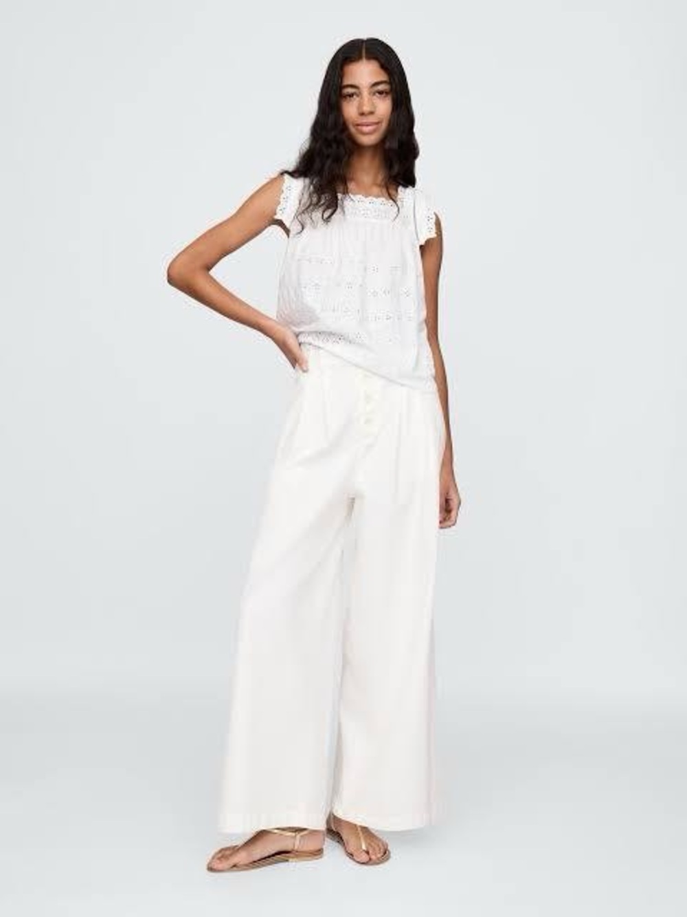 GAP NWT High Rise Pleated Wide Leg Denim Trouser Jeans White 12 / 31 Tall